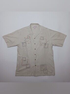 Vintage Summa Mens Silk Blend Camp Shirt XLT Cream Embroidered